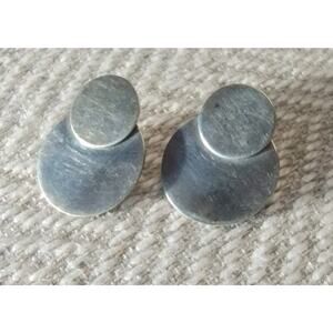 Vintage M&J Savitt 14k Gold Posts Sterling Silver Discs Modernist Earrings OOAK